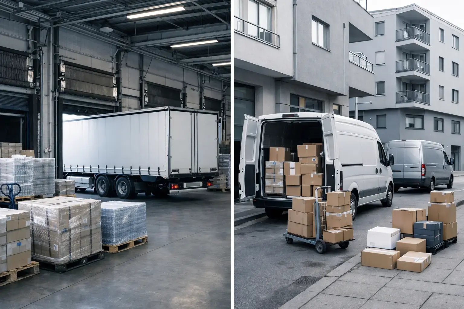 comparación logística industrial FTL frente a última milla retail