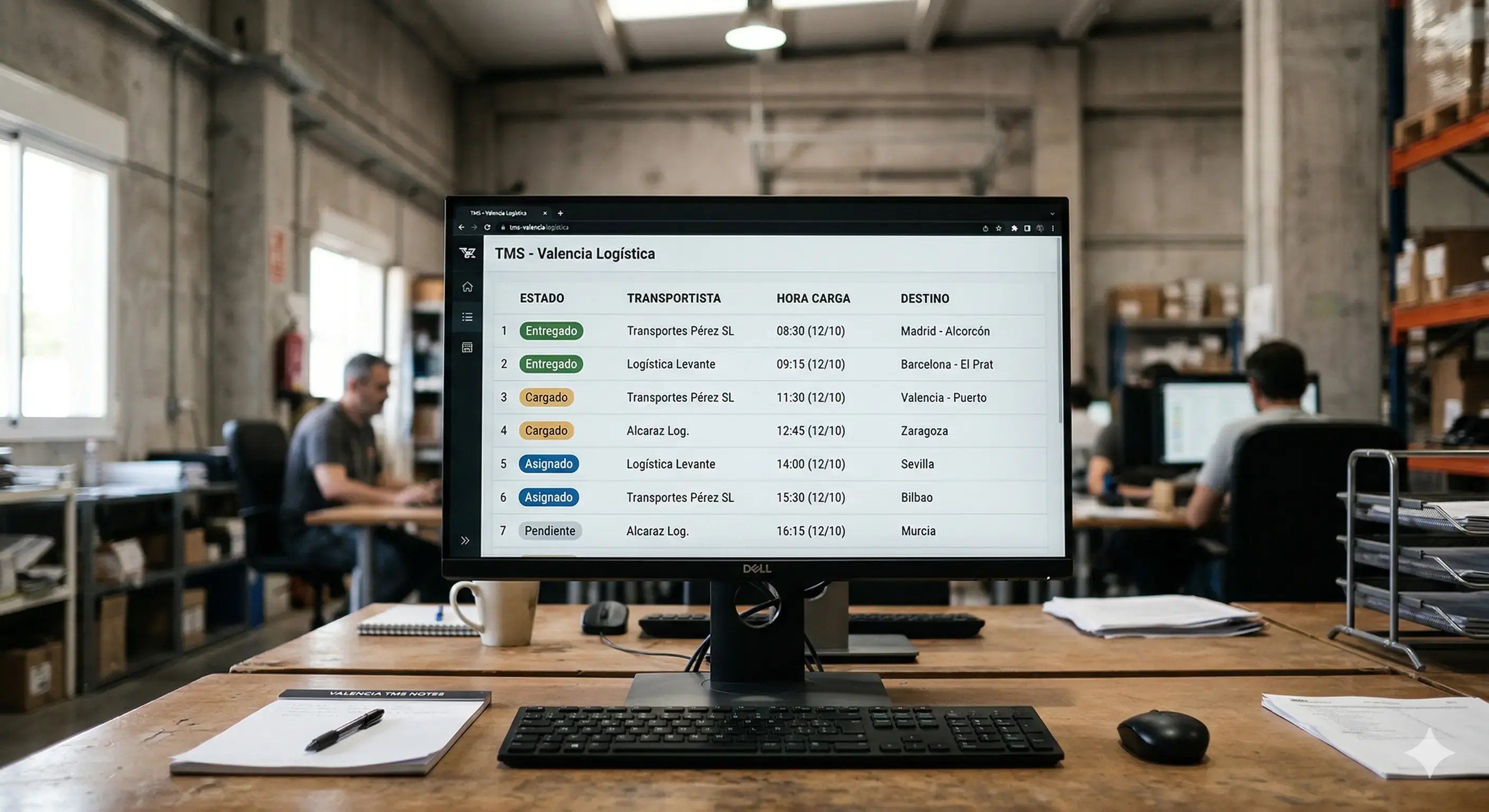 estado de envios en transporte industrial con sistema de gestion de cargas