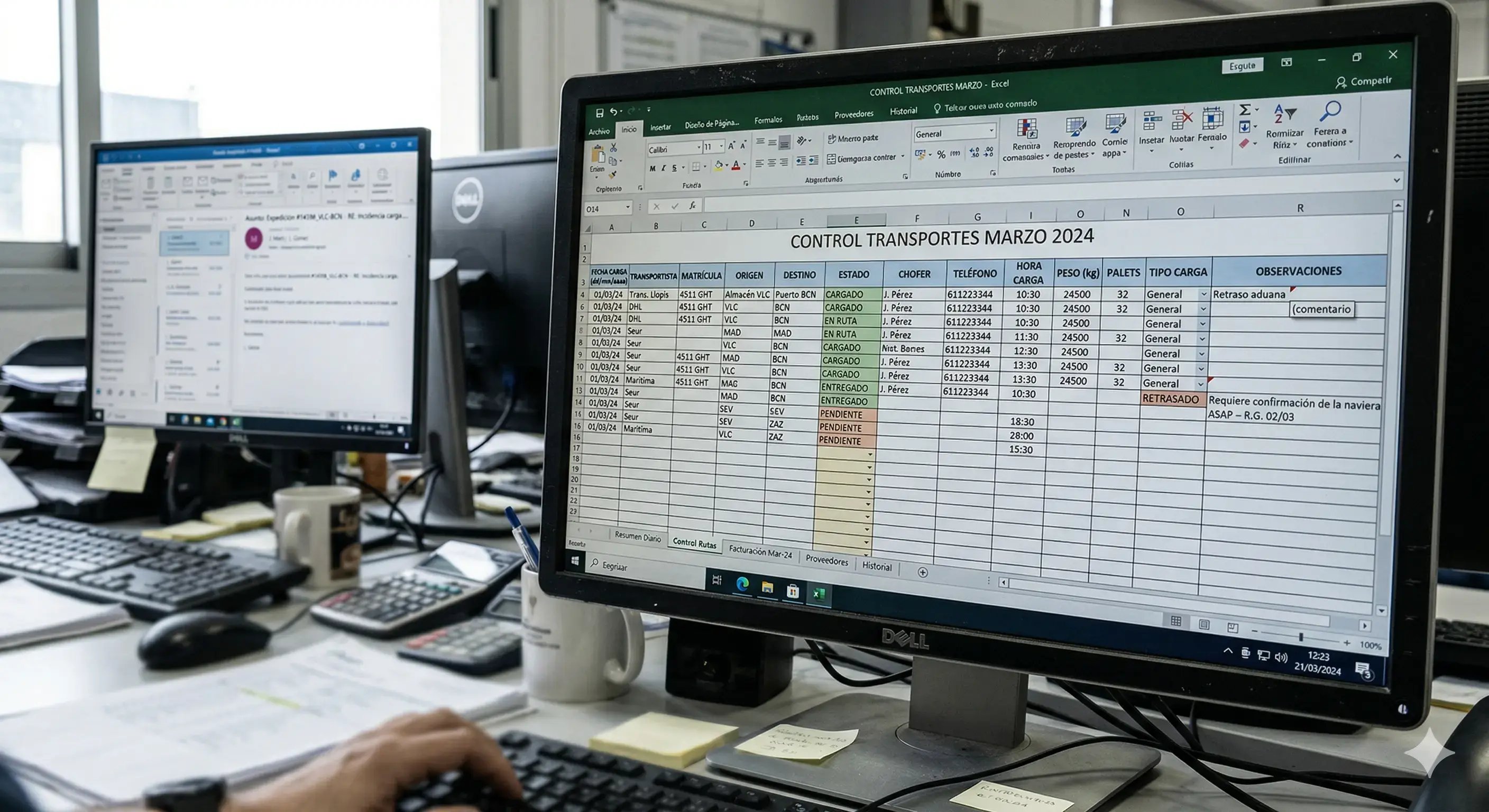 gestion de transporte con excel en empresa industrial con planificacion de cargas