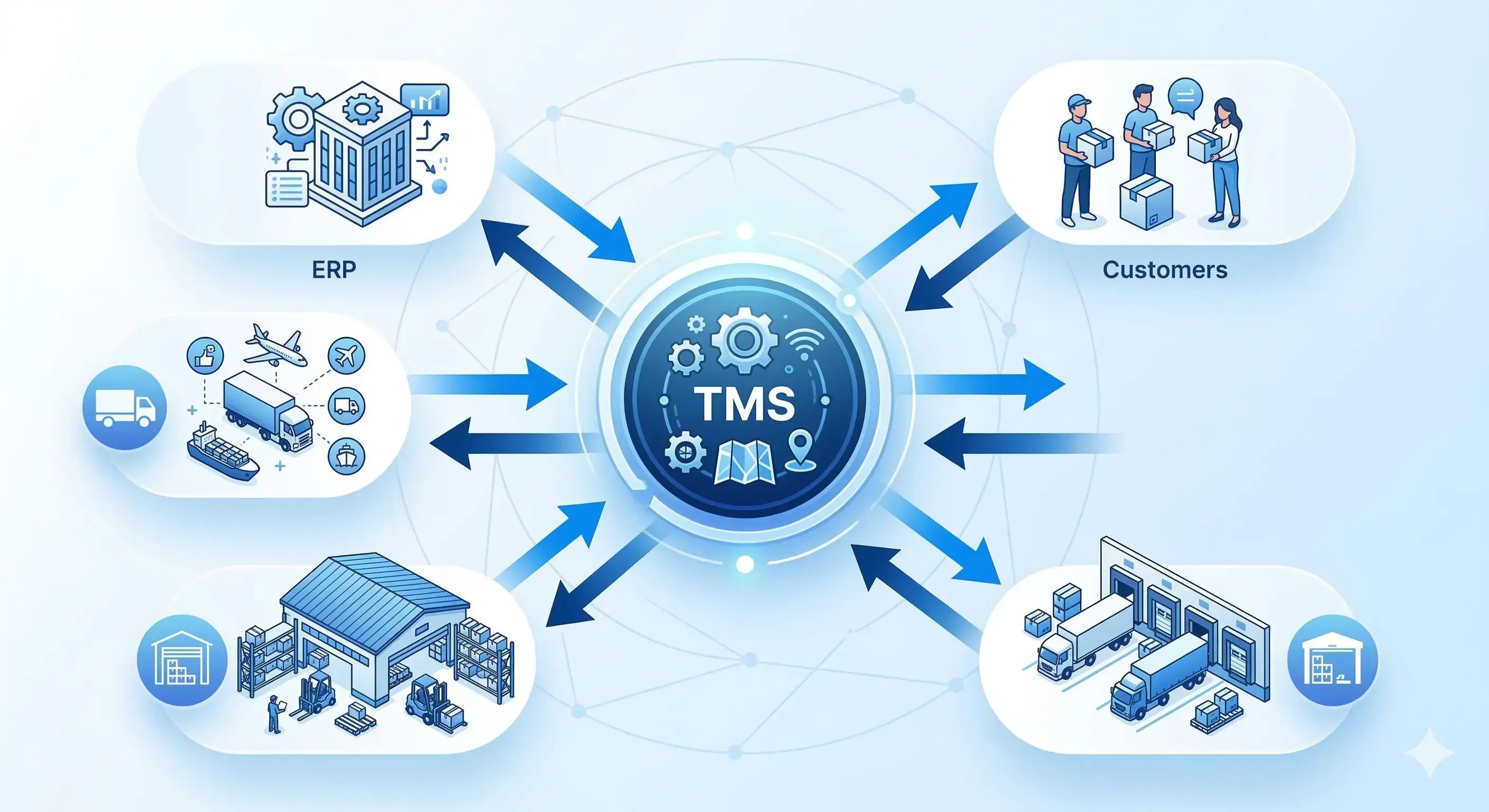 TMS en fabricantes industriales conectando ERP, clientes, almacén y transporte en una operativa logística centralizada